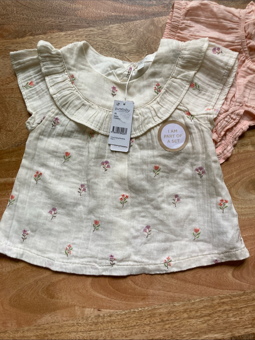 Purebaby Cream Floral Ruffle Baby Top and Pink Bloomers